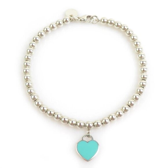 Auth TIFFANY&Co. Blue Heart Tag Bead Bracelet Silver/Blue Silver 925